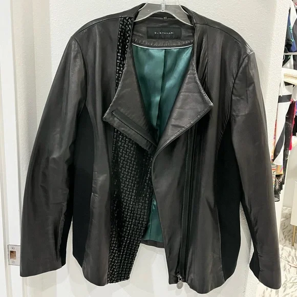 Elie Tahari Weave Pattern Leather Jacked